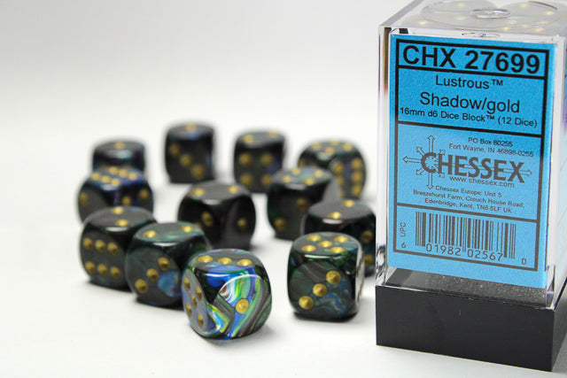 Chessex: Lustrous: Shadow / Gold 16mm 12d6 RPG | Elderwoods