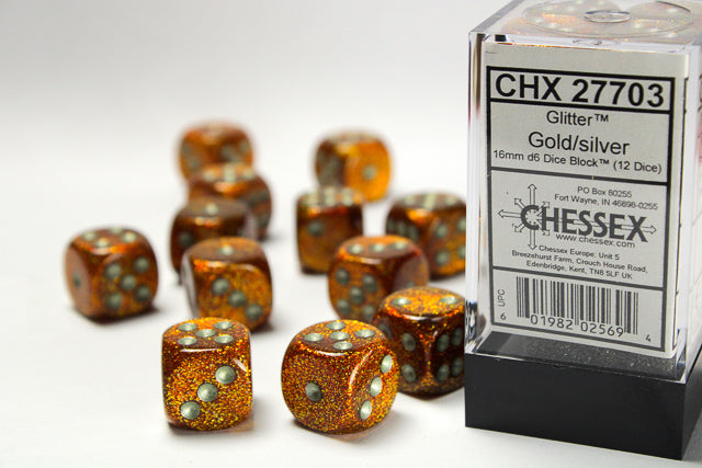 Chessex: Glitter: Gold / Silver 16mm 12d6 RPG | Elderwoods