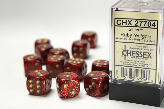 Chessex: Glitter: Ruby / Gold 16mm 12d6 RPG | Elderwoods