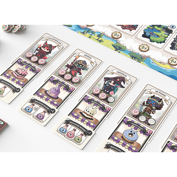 Apothebakery gameplay setup with ingredient tokens