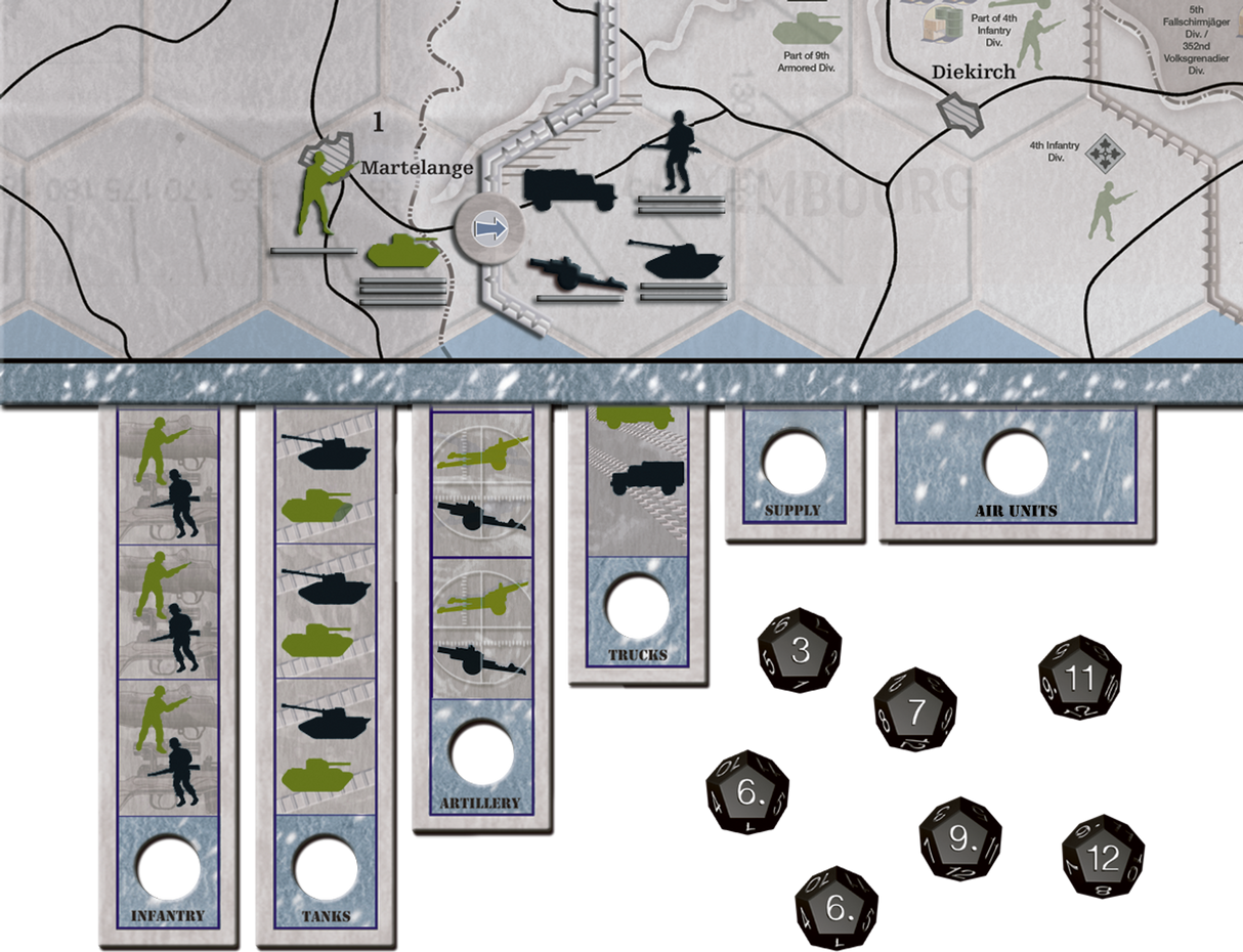 Axis & Allies: Battle of the Bulge gameplay setup with game board