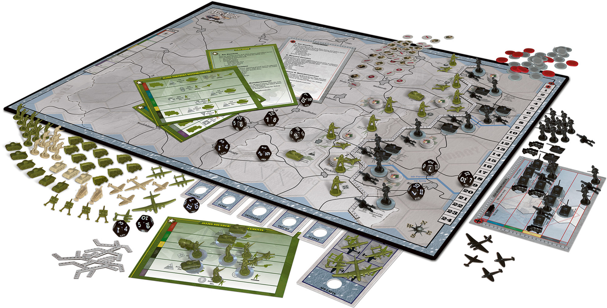 Axis & Allies: Battle of the Bulge game board and territory cards