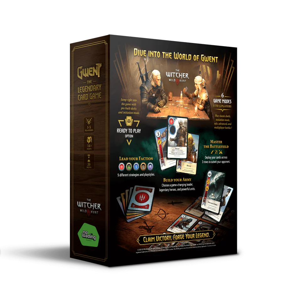 Gwent The Legendary Card Game The Witcher Wild Hunt game box back showing components and gameplay overview