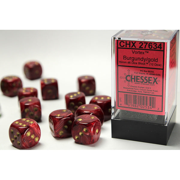 Chessex: Vortex: Burgundy / Gold 16mm 12d6 RPG | Elderwoods
