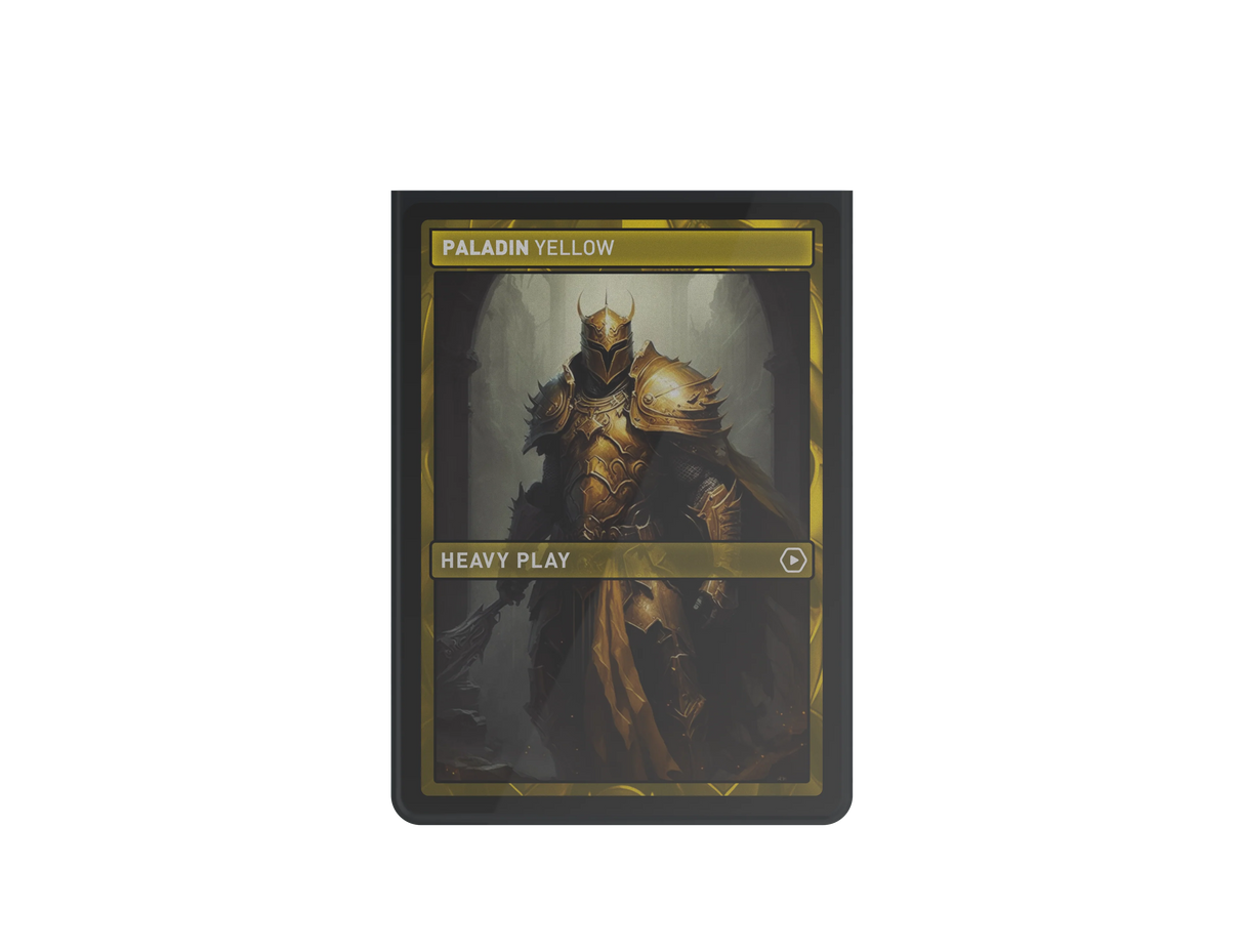 Heavy Play Curv Sleeves - Paladin Yellow (100) showing packaging and sleeve details