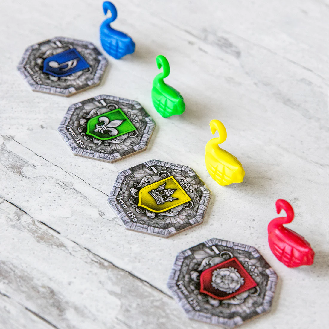 Castles of Mad King Ludwig: Second Edition game components and room tiles