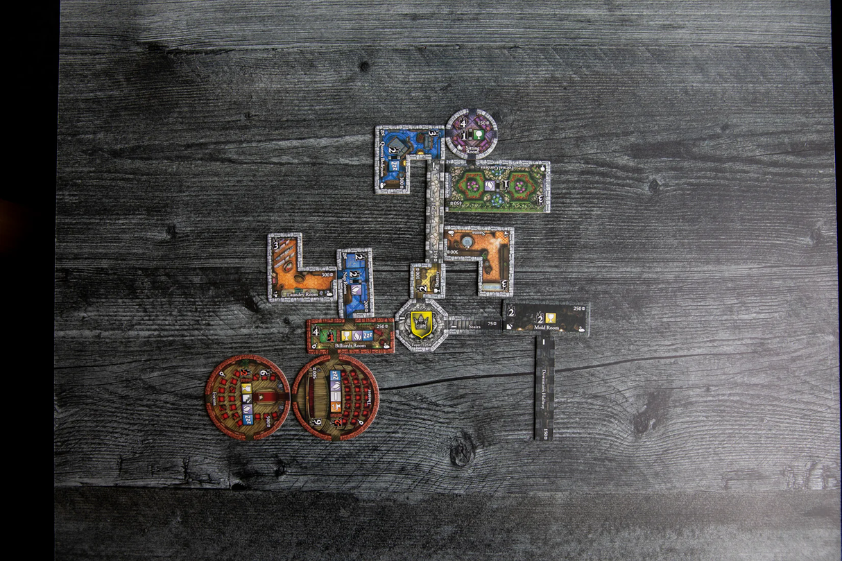 Castles of Mad King Ludwig: Second Edition gameplay setup with castle boards