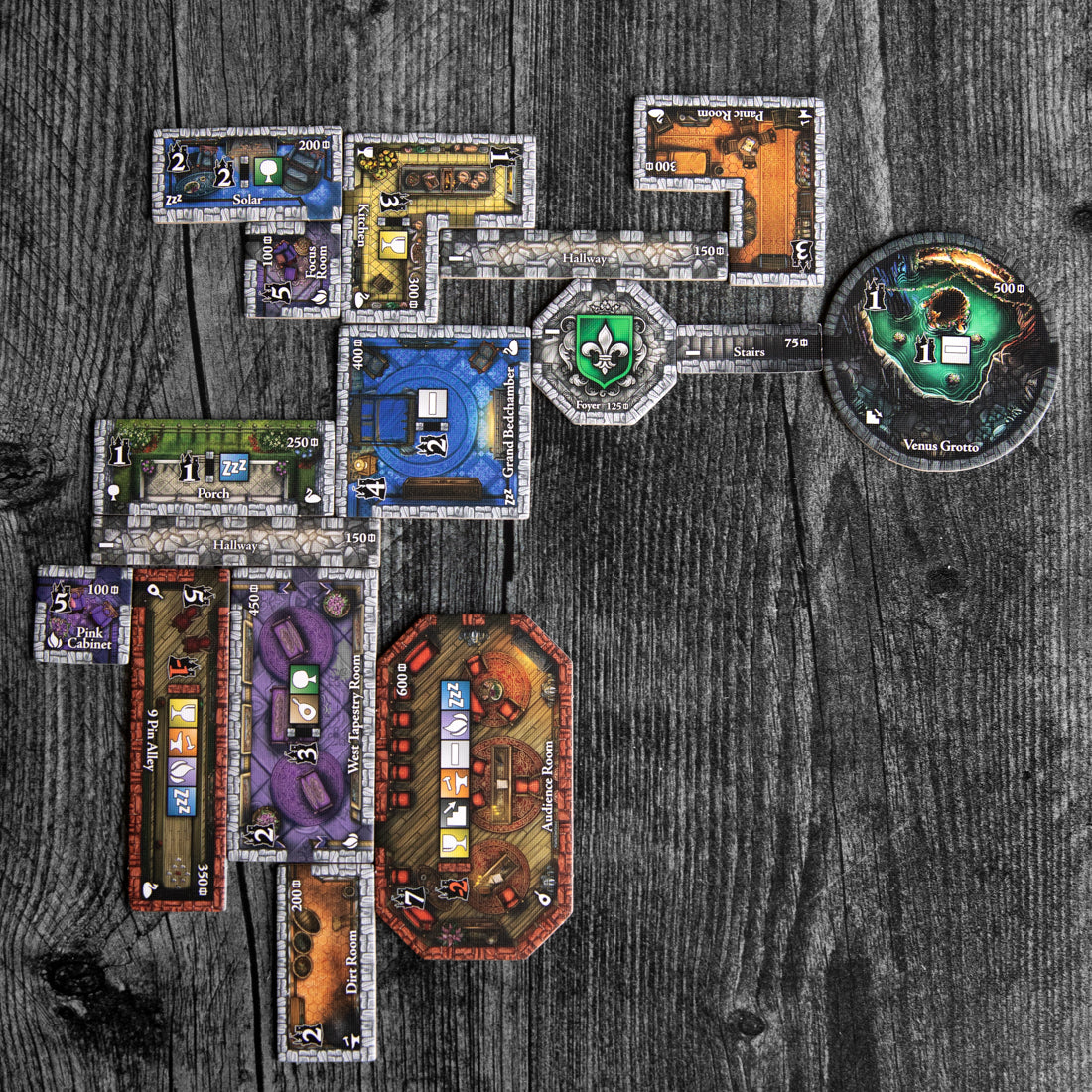 Castles of Mad King Ludwig: Second Edition castle building tiles and tokens