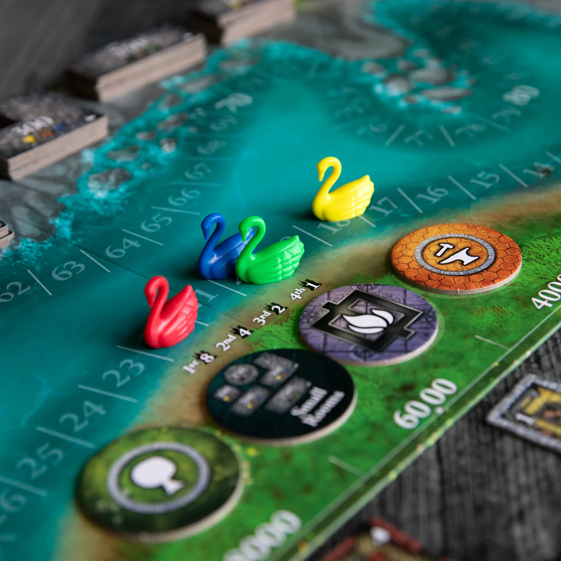 Castles of Mad King Ludwig: Second Edition detailed room tiles and scoring tokens