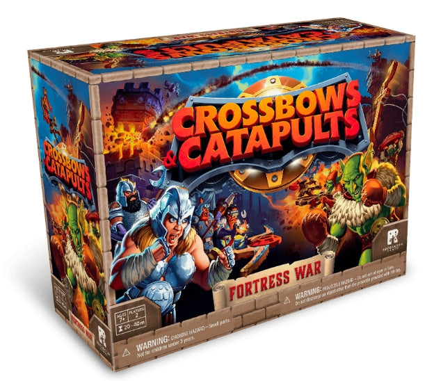 Crossbows & Catapults: Fortress War game components and fortress pieces