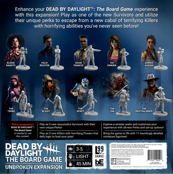 Dead by Daylight: Unbroken board game box showing horror survival theme