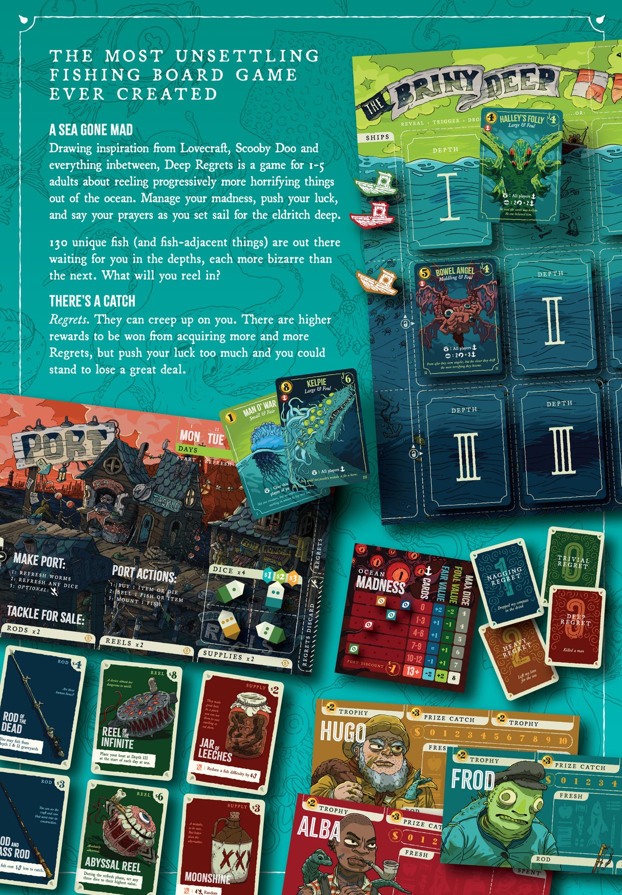 Deep Regrets board game box and components overview