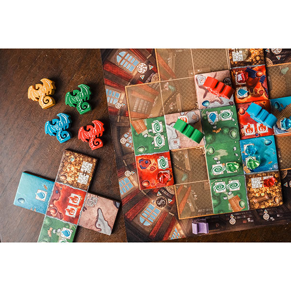 Dragonarium board game dragon eggs tokens and pillar tiles detail