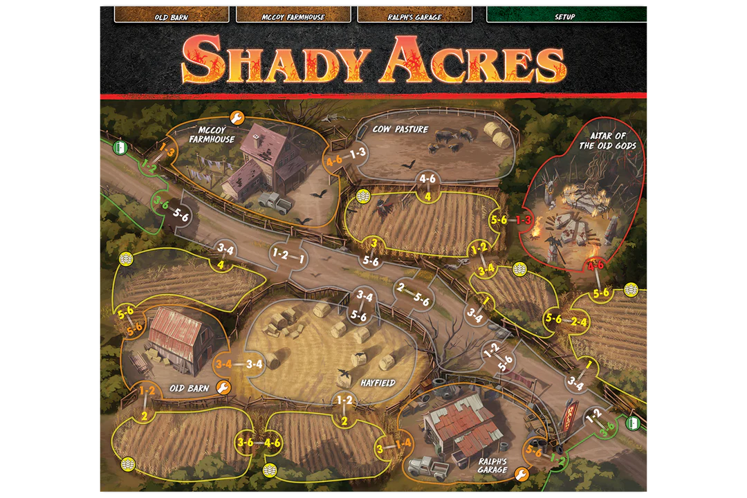 Final Girl: A Rotten Harvest Feature Film Expansion board game featuring character and location details