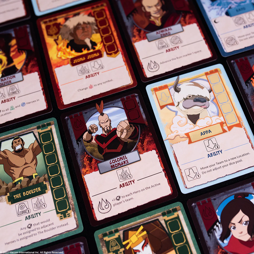 Fire Nation Rising Avatar the Last Airbender game board with ability cards