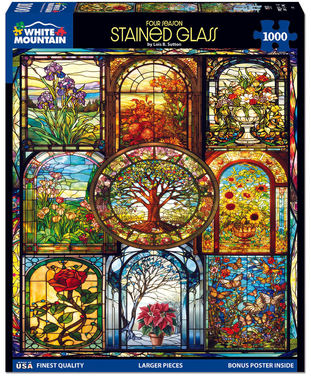 Four Season Stained Glass - 1000 Piece Jigsaw Puzzle White Mountain