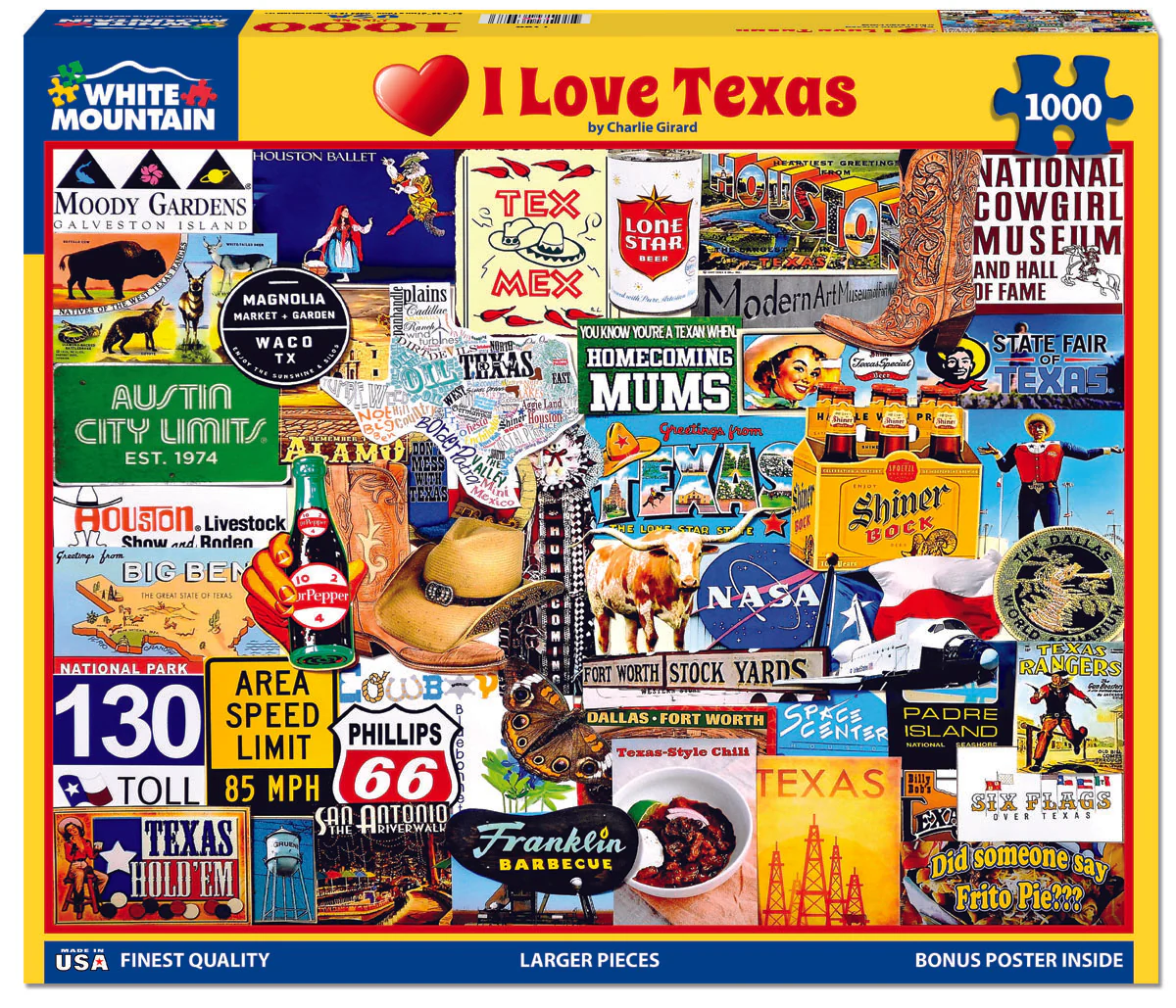 I Love Texas - 1000 Piece Jigsaw Puzzle White Mountain