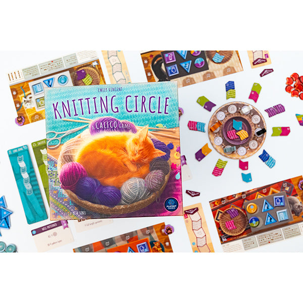 Knitting Circle (a Calico game) board game box and components detail