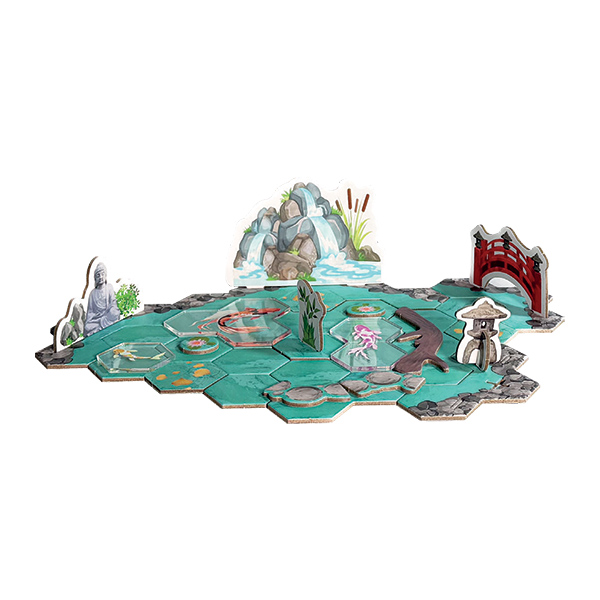 Koi game components showing pond tiles and koi cards