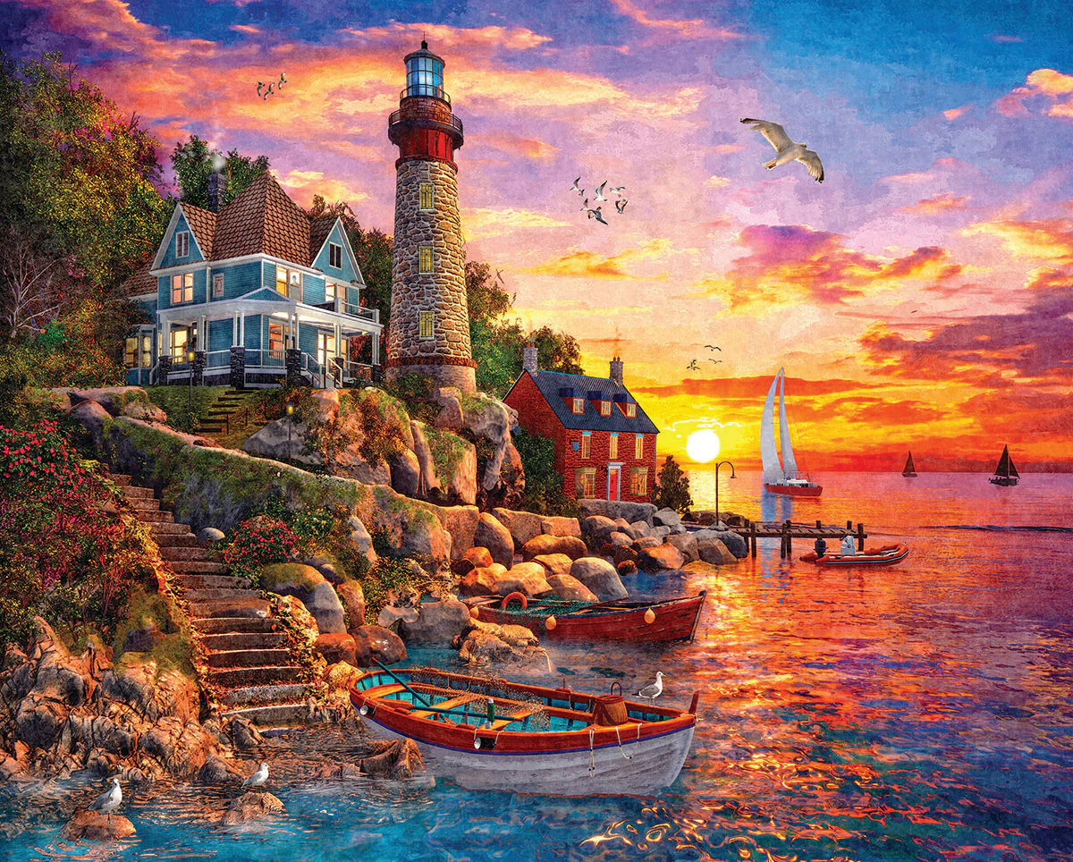 Lighthouse Sunset - 1000 Piece Jigsaw Puzzle White Mountain