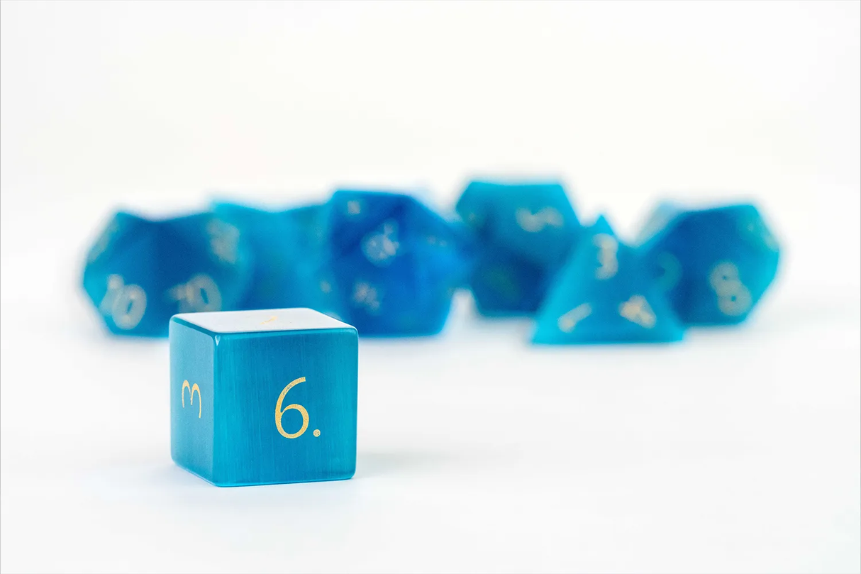 7-Die Set 16mm Mystic Mines Stone: Engraved Cat's Eye Aquamarine