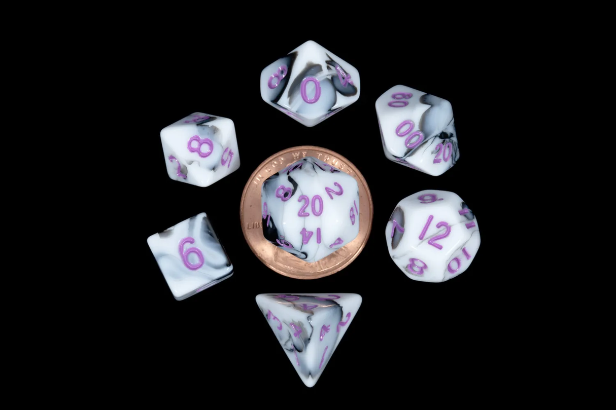7 count Mini Marble with Purple Numbers Dice Games
