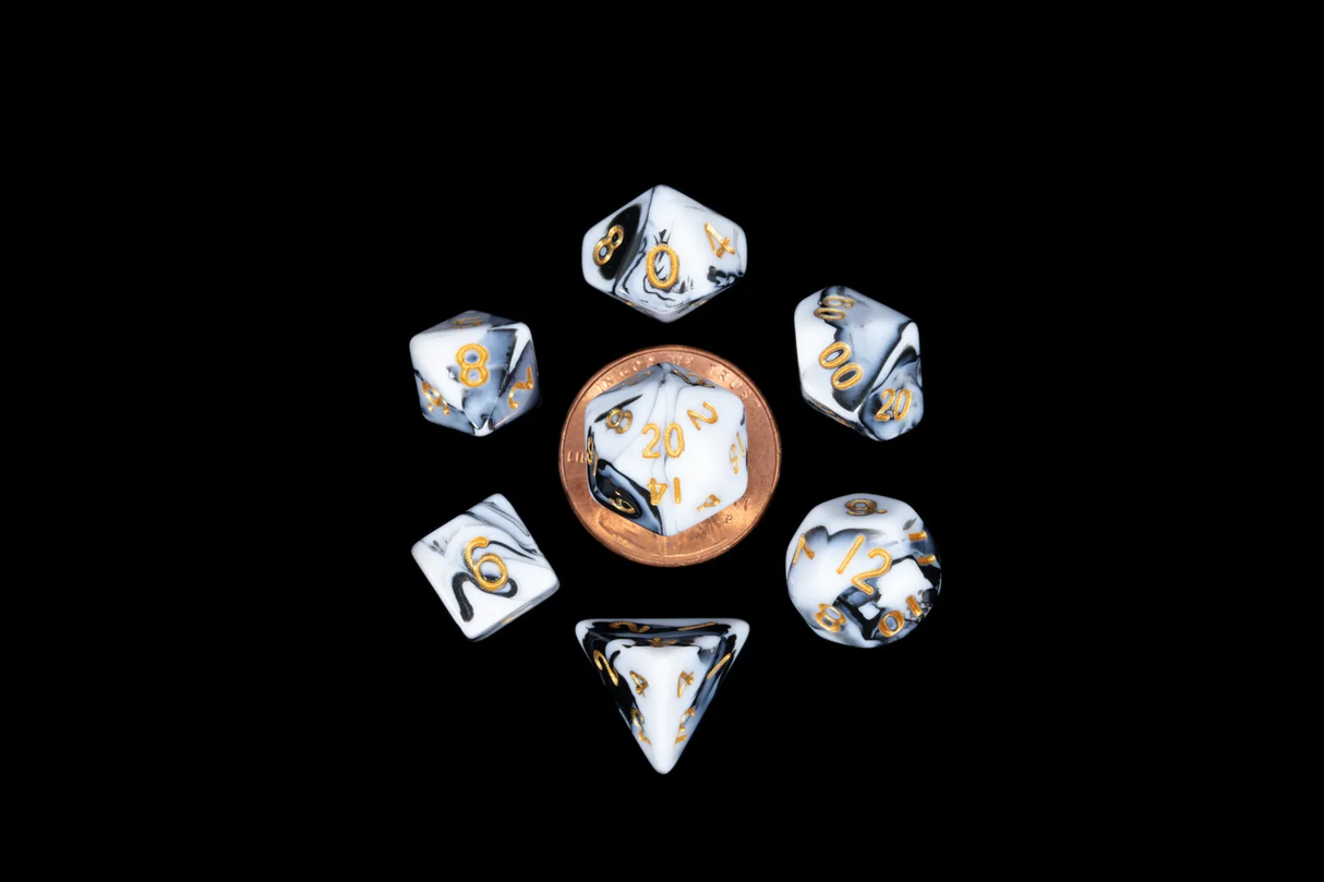 7 Count Mini Poly Dice Marble with Gold Numbers