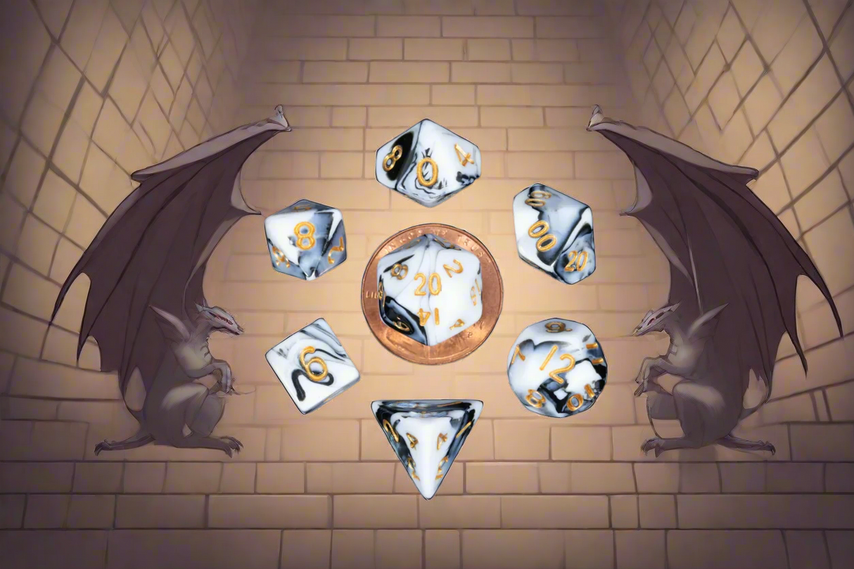 7 Count Mini Poly Dice Marble with Gold Numbers