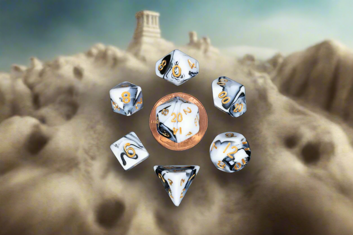 7 Count Mini Poly Dice Marble with Gold Numbers