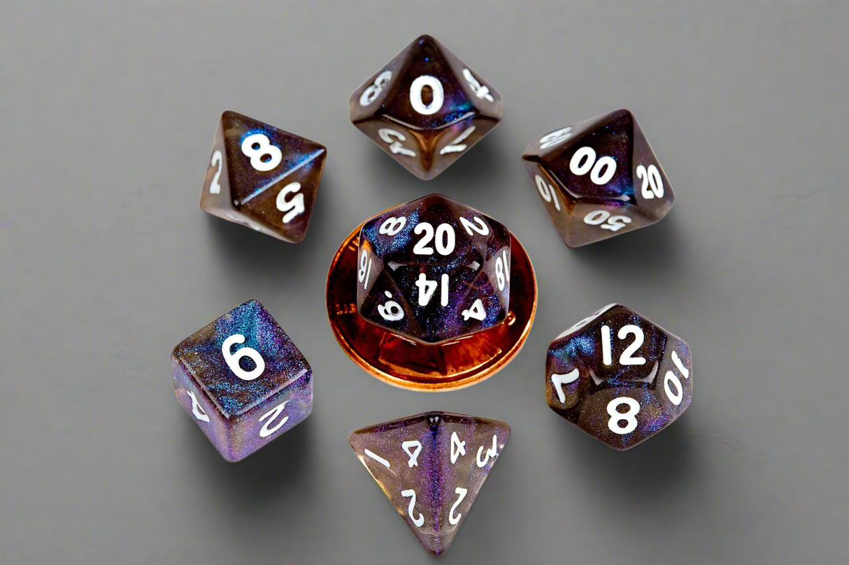 7 Count Mini Poly Stardust Galaxy Dice Set