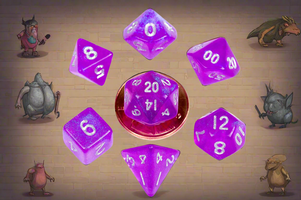7 Count Mini Poly Stardust Purple Dice Set