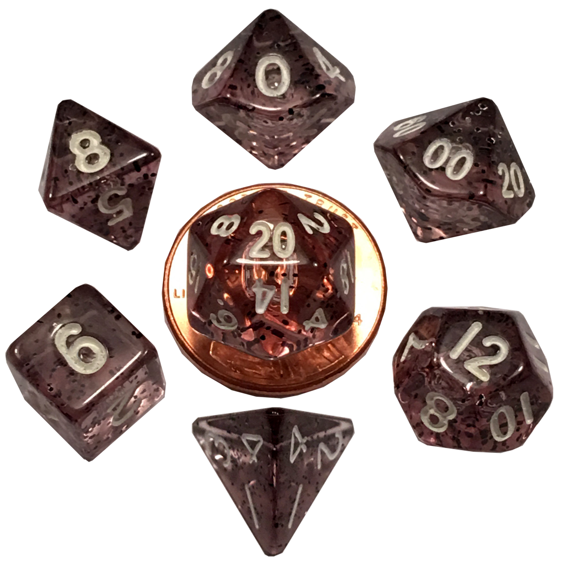 7 Count Mini Dice Poly Set Ethereal Black with White Numbers