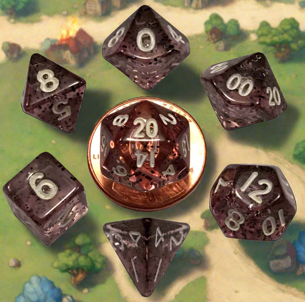 7 Count Mini Dice Poly Set Ethereal Black with White Numbers