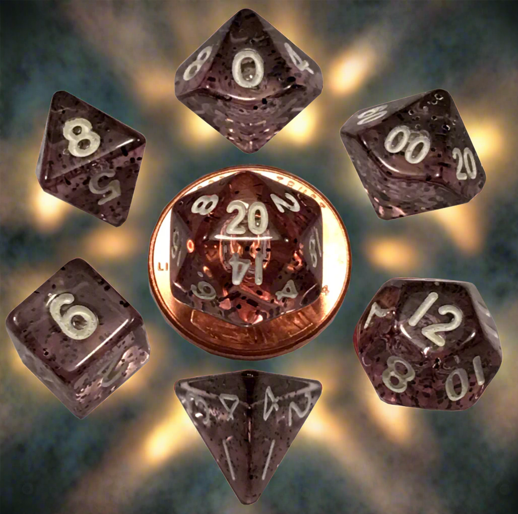 7 Count Mini Dice Poly Set Ethereal Black with White Numbers