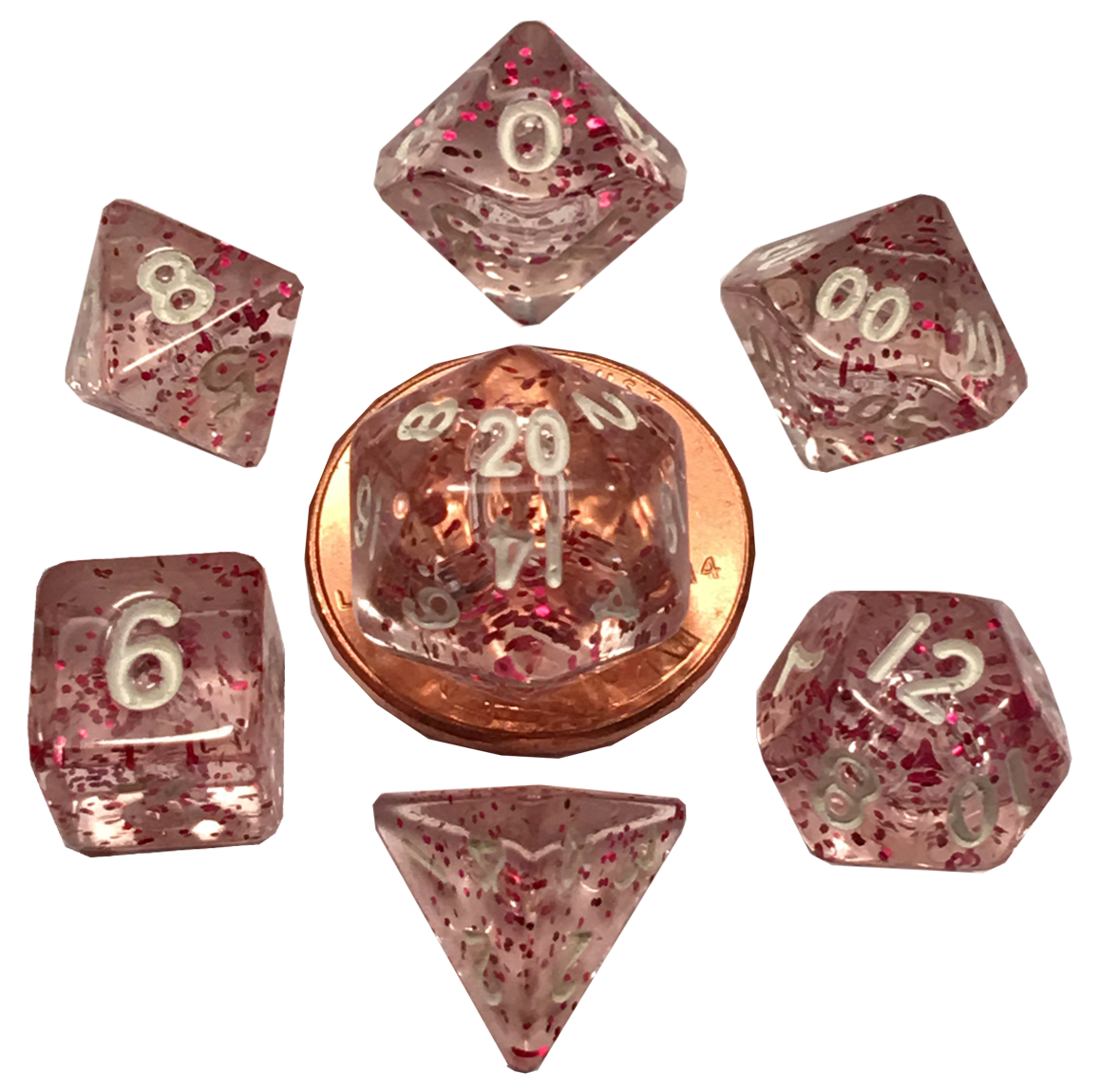 7 Count Dice Set Ethereal Light Purple (pink) with White Numbers