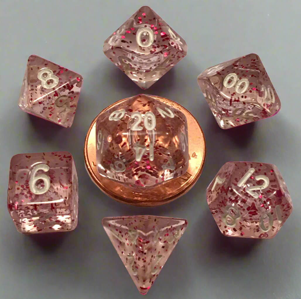 7 Count Dice Set Ethereal Light Purple (pink) with White Numbers