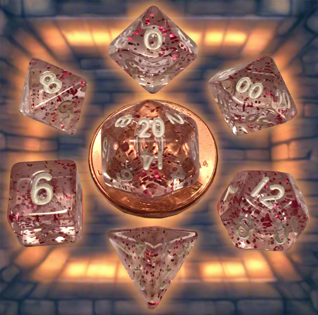 7 Count Dice Set Ethereal Light Purple (pink) with White Numbers