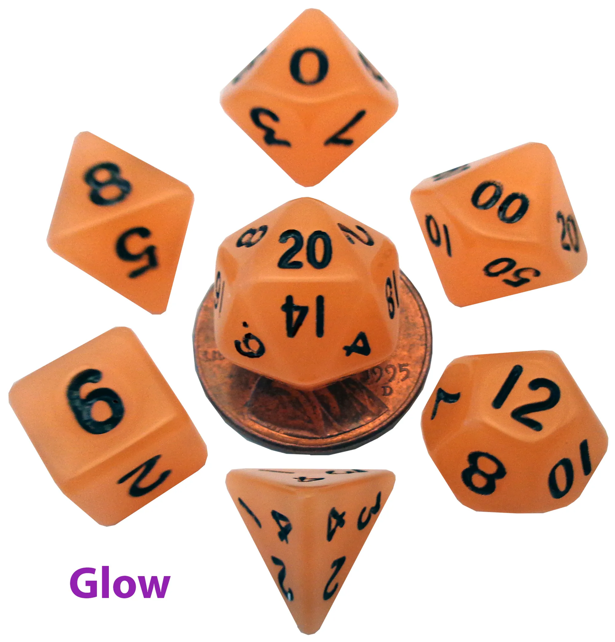 7 Count Mini Poly Dice Orange with Black Numbers