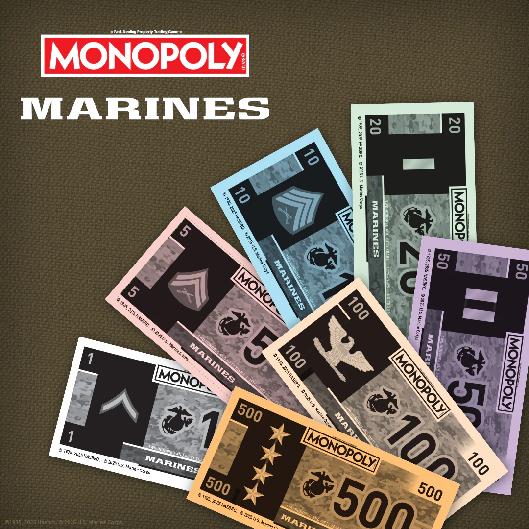 Monopoly Marines 250th Anniversary detailed game components celebrating Marine Corps heritage