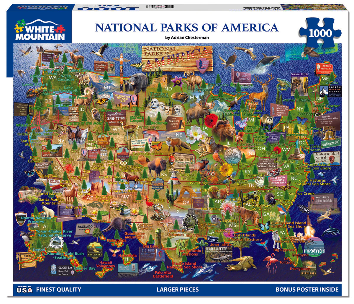 National Parks Map - 1000 Piece Jigsaw Puzzle White Mountain