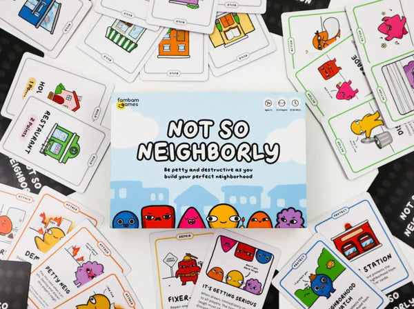 Not So Neighborly board game player cards and tokens