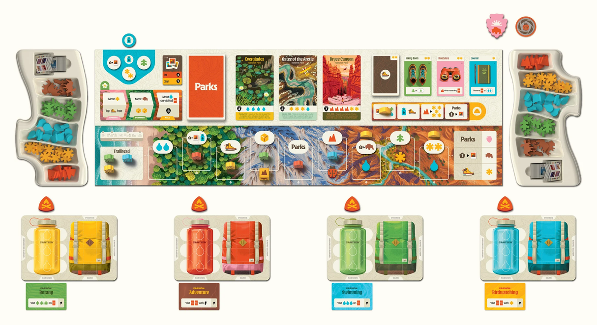 Parks 2nd Edition game components and trail cards