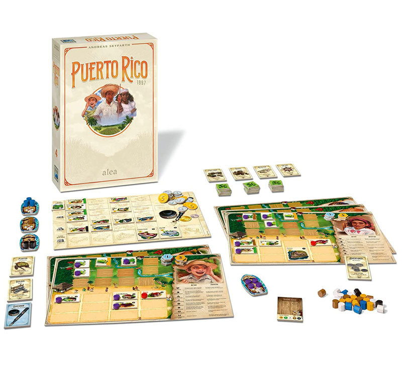 Puerto Rico 1897 game board and plantation tiles