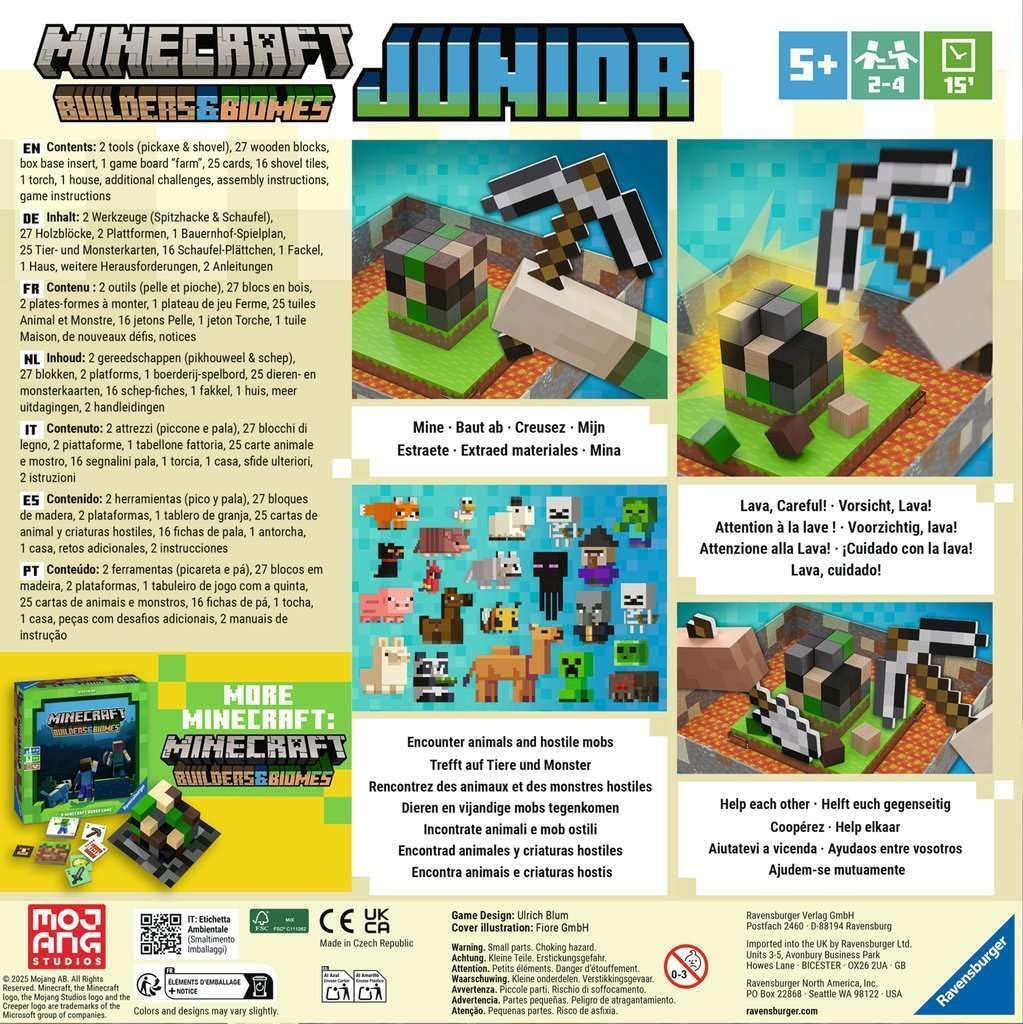 Minecraft: Builders & Biomes Junior board game components and gameplay