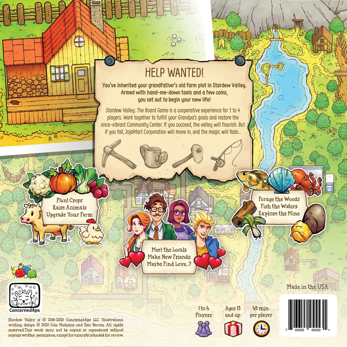 Stardew Valley Boardgame back cover with game details and description