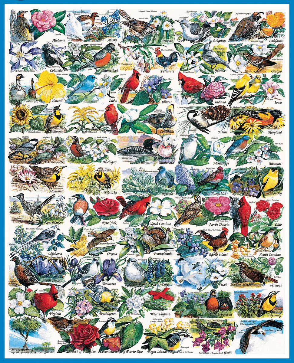 State Birds & Flowers - 1000 Piece Jigsaw Puzzle White Mountain