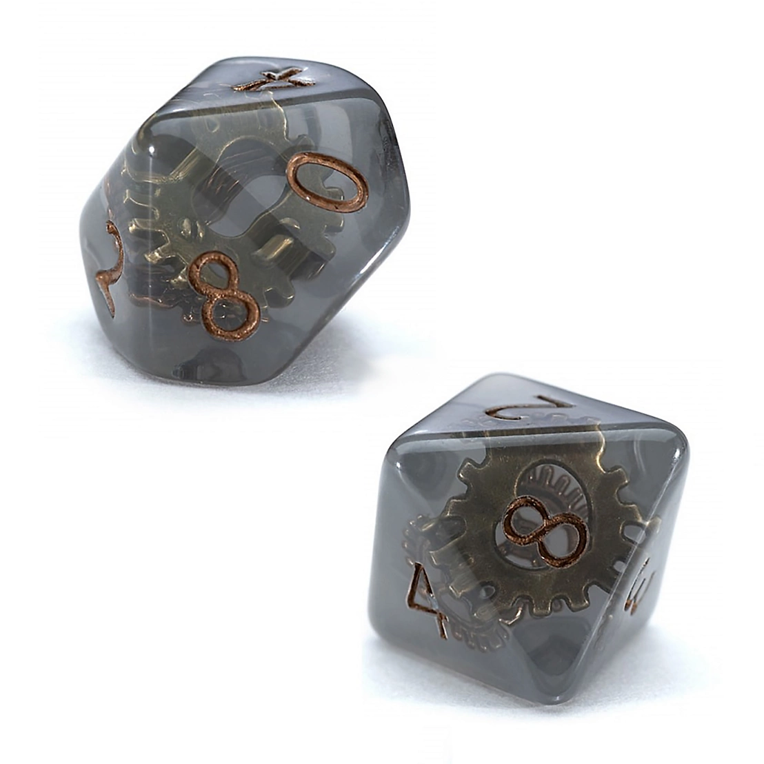Inclusion Dice: Steampunk (7 Polyhedral Dice Set) (Pre-Order) showing individual dice with embedded components