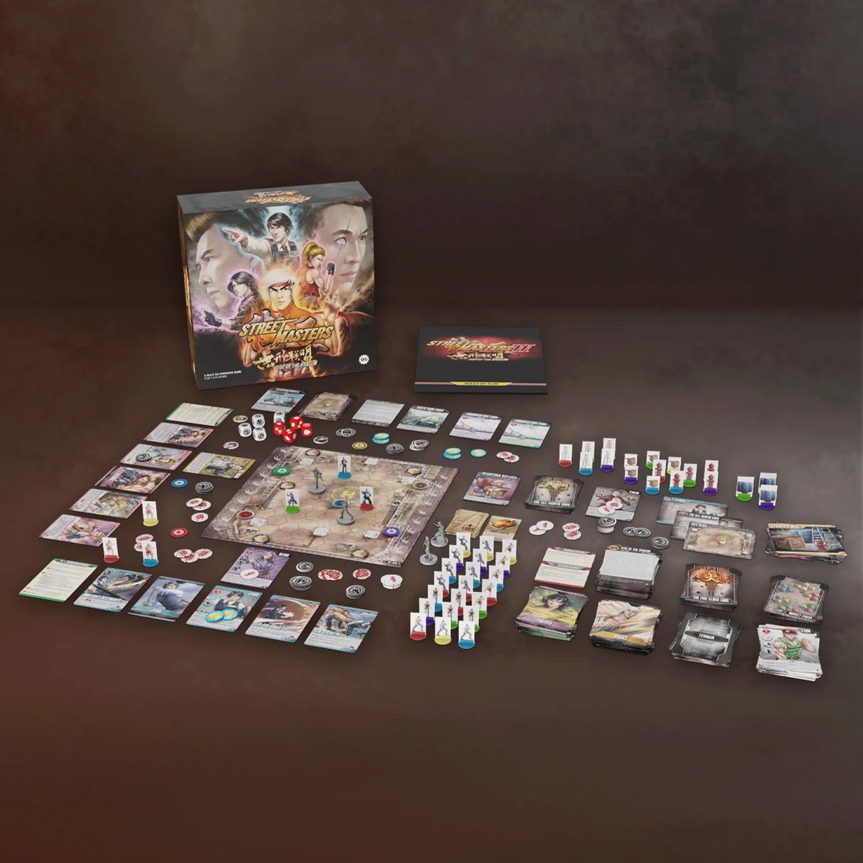 Street Masters: Tide of the Dragon game components and fighter cards