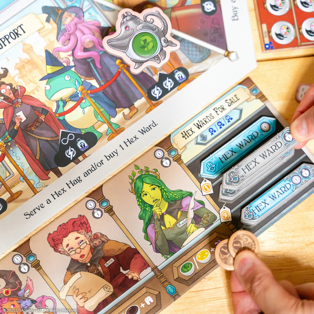 Tea Witches detailed game pieces and tea tokens