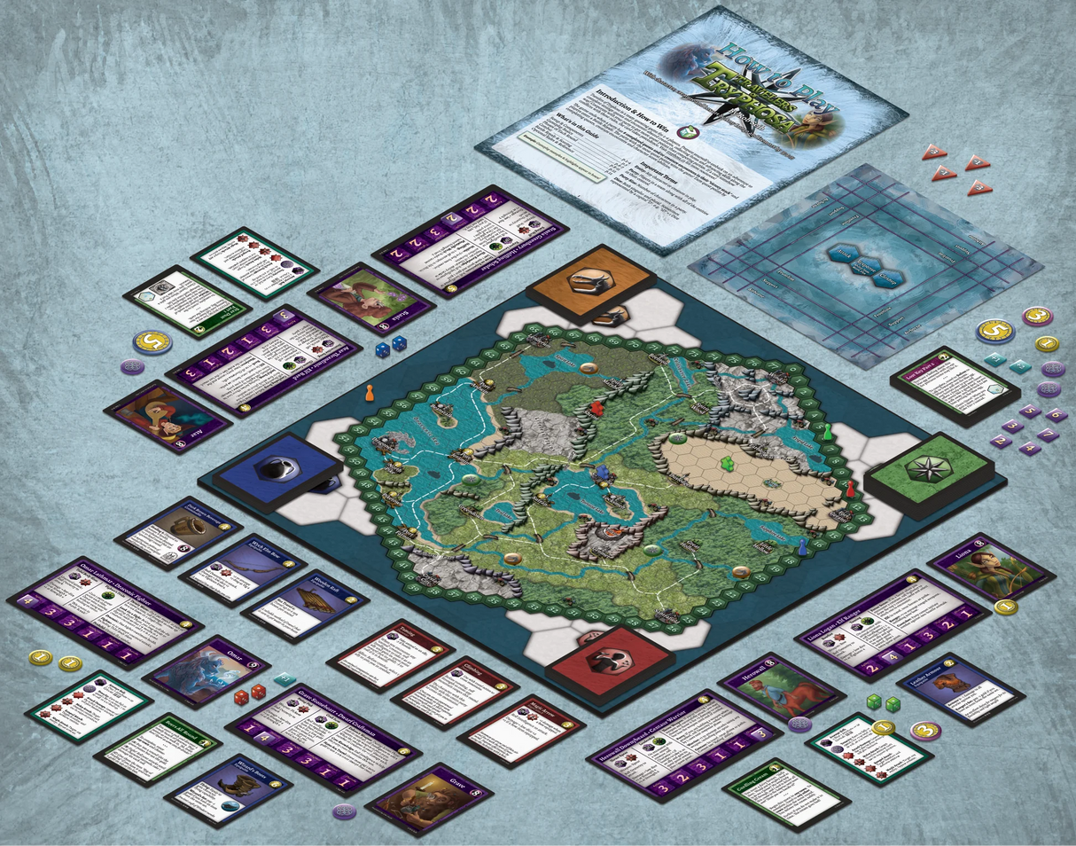 Travelers of Tryphosa board game box showing fantasy adventure artwork